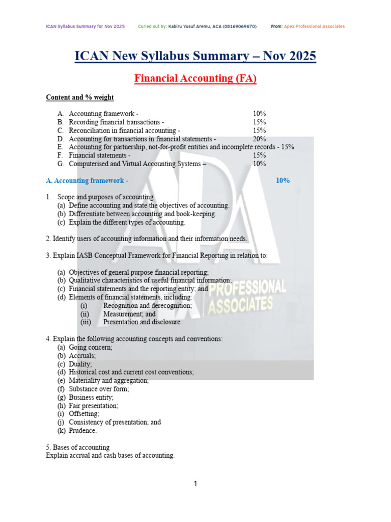 ICAN Financial Accounting Syllabus 2025 | PDF | Debits And Credits ...