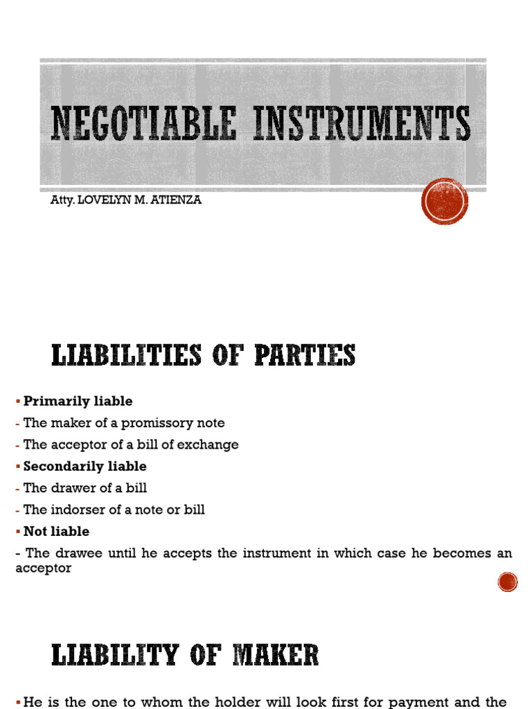 Liabilities in Negotiable Instruments | PDF | Negotiable Instrument ...