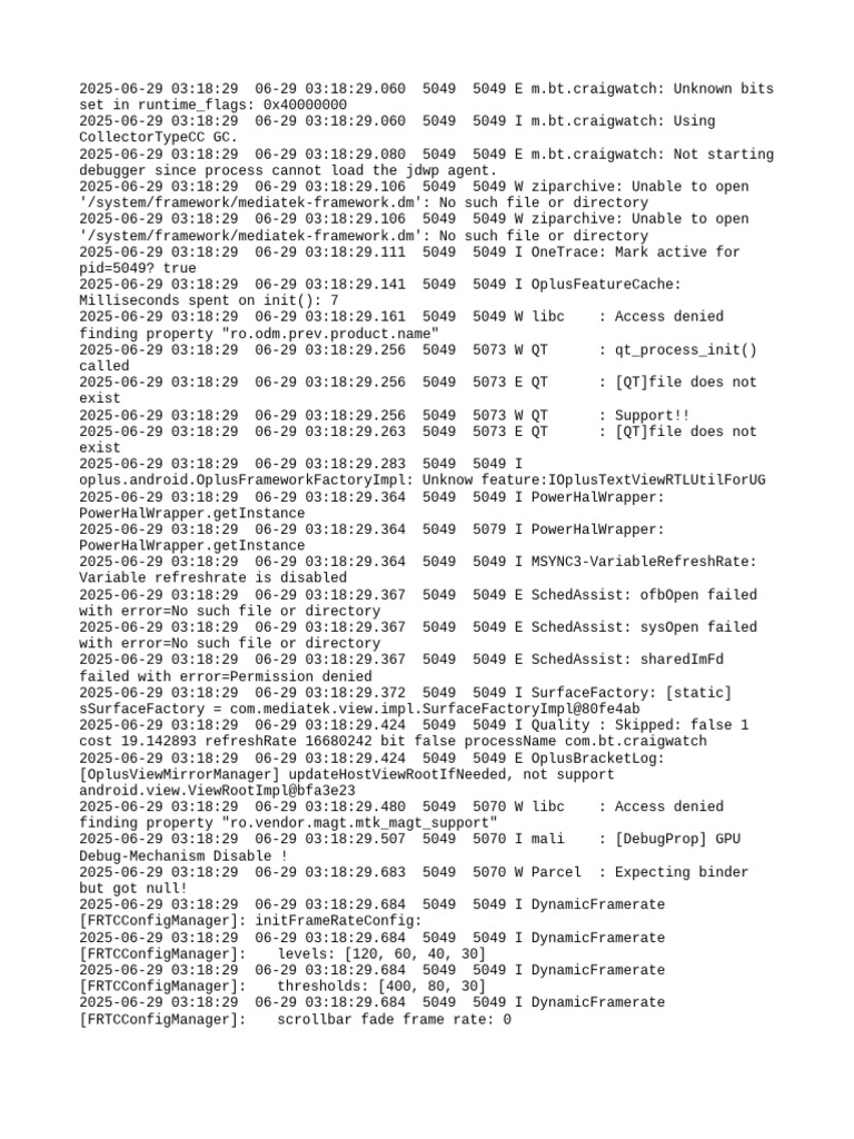 Debug Log Analysis for Craigwatch App | PDF | Java (Programming ...