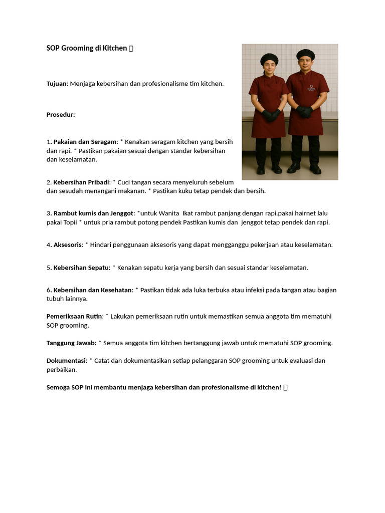 Standar SOP Grooming di Kitchen | PDF