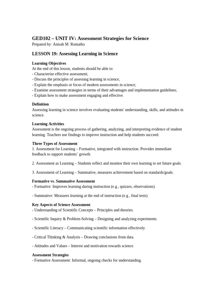 GED102 Assessment in Science Handout | PDF | Educational Assessment ...