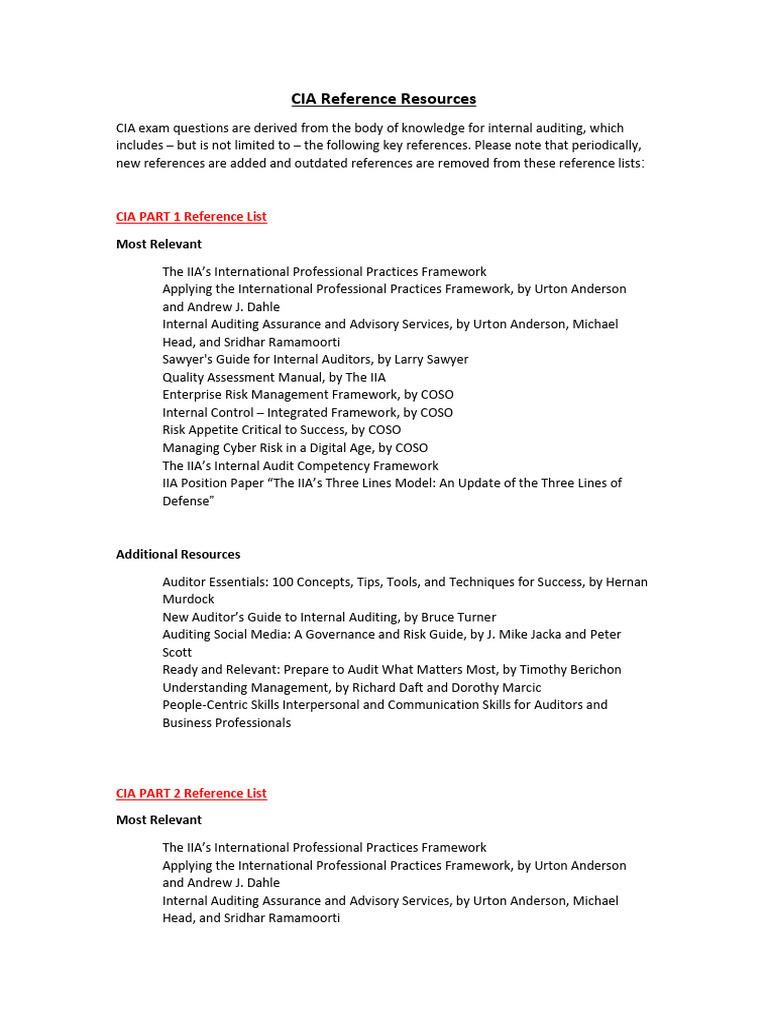CIA Reference Resources | PDF | Internal Audit | Audit