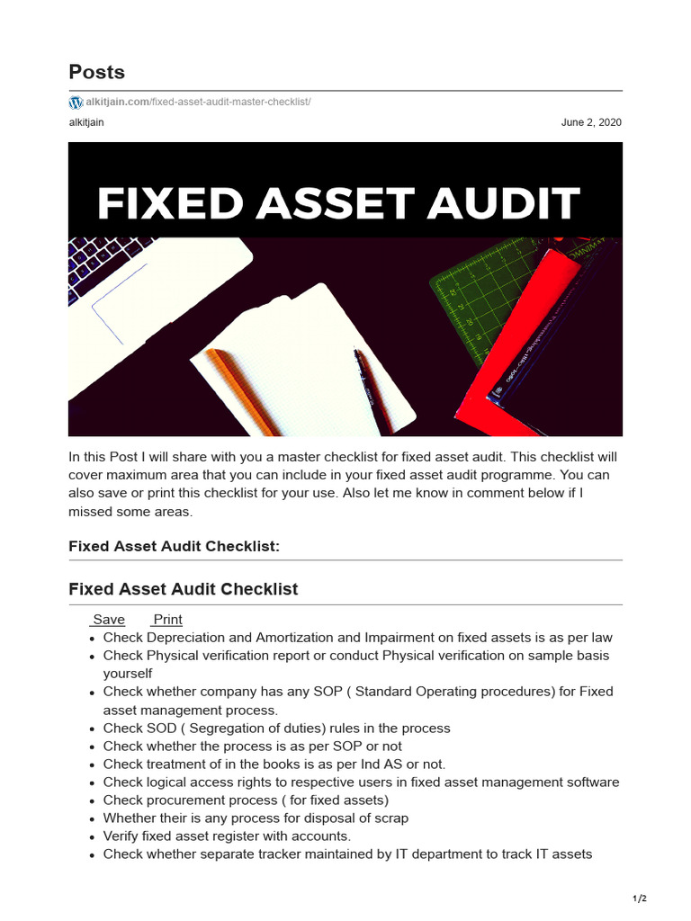 Fixed Asset Audit Master Checklist | PDF