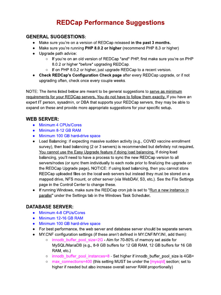 REDCap Performance Suggestions | PDF