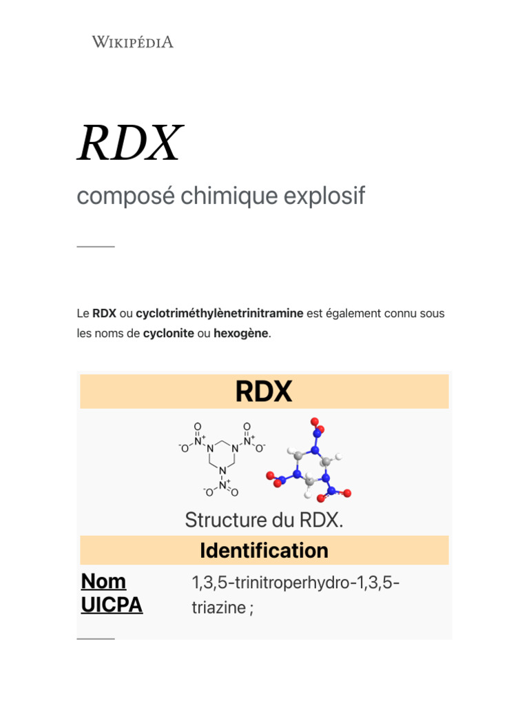RDX : Composition et Propriétés Explosives | PDF | Substances chimiques