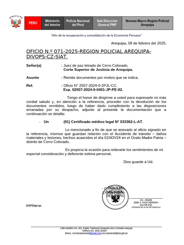 04 Oficio Fiscalia - Remite RML | PDF | Gobierno | Perú