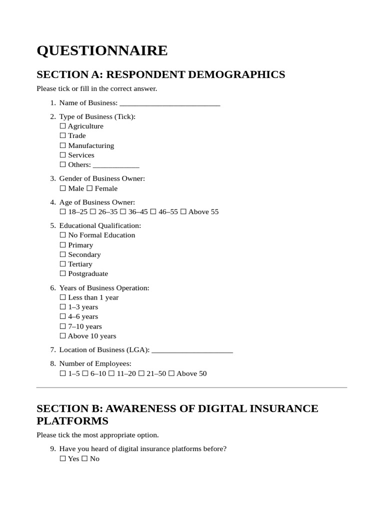 Digital Insurance Awareness Questionnaire | PDF | Insurance | Risk