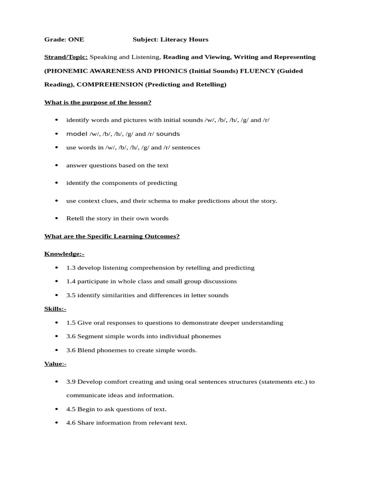 Phonics and Prediction Lesson Plan | PDF | Applied Linguistics ...