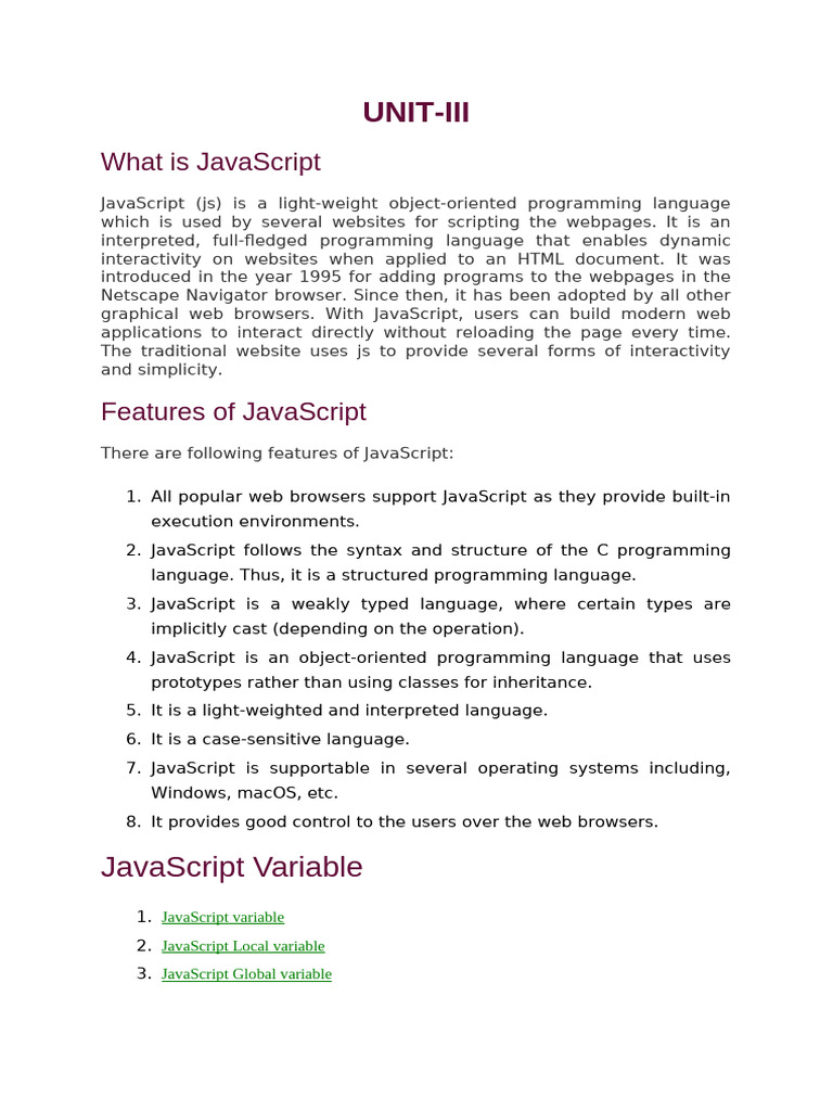 Introduction to JavaScript Basics | PDF | Data Type | Java Script