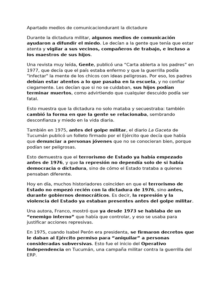 Medios y sociedad en la dictadura argentina | PDF