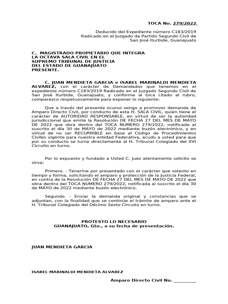 Demanda de Amparo Directo Civil en Guanajuato | PDF | Caso de ley ...