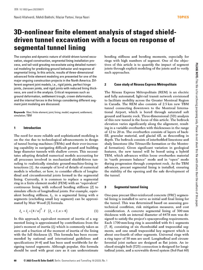 3D Finite Element Analysis of Tunnel Lining | PDF | Applied And ...