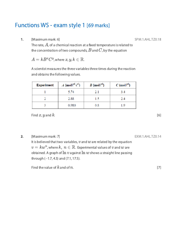 Functions WS Exam Style Questions | PDF | Function (Mathematics ...