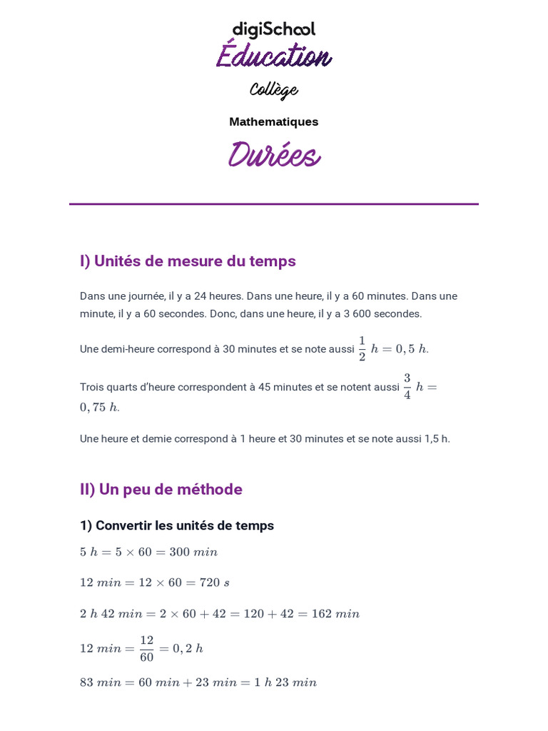 Mesures de durée en mathématiques | PDF