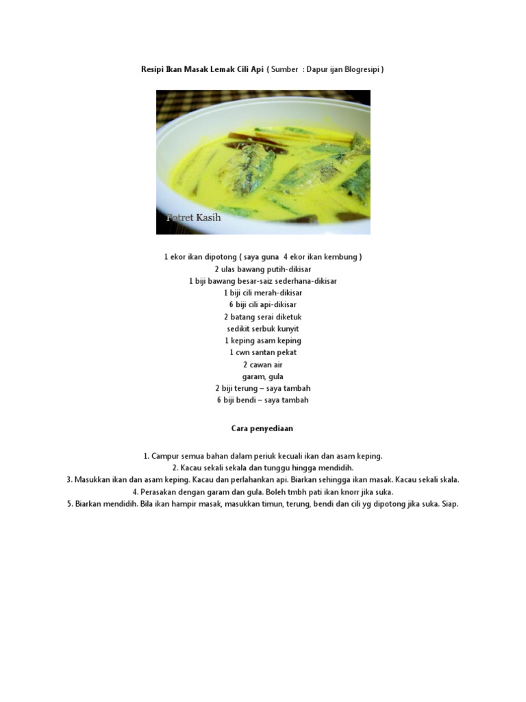 Resipi Ikan Masak Lemak Cili Api Pdf
