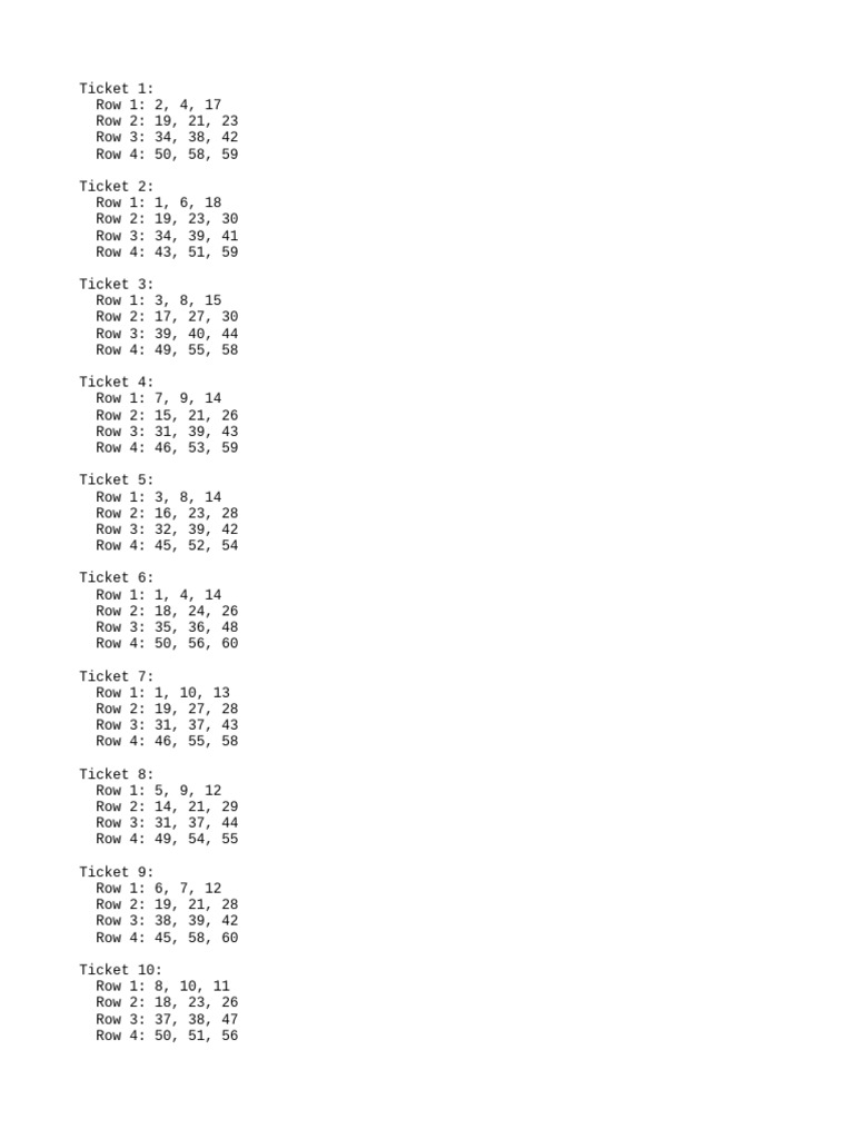 Lottery Ticket Number Combinations | PDF