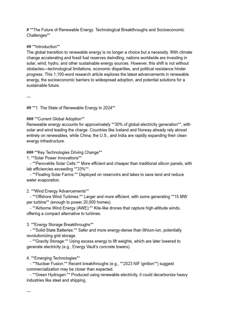 Future of Renewable Energy | PDF | Renewable Energy | Wind Power