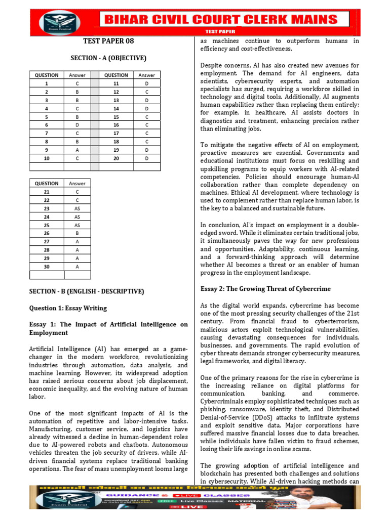 BCC Clerk Test Paper 8 With Solution | PDF | Computer Security | Security