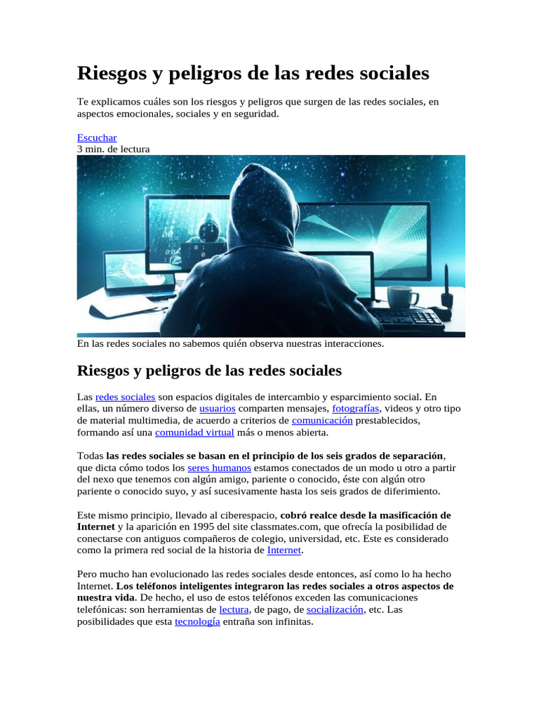 Peligros de las Redes Sociales para Niños | PDF | Redes sociales ...