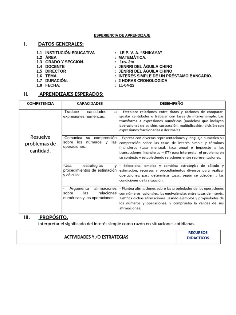 UNIDAD DE APRENDIZAJE 1 GRADO Operaciones | PDF | Aprendizaje