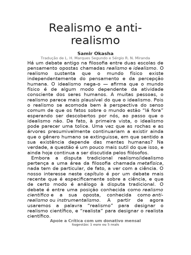 Realismo vs Anti-realismo Científico | PDF | Science | Teoria