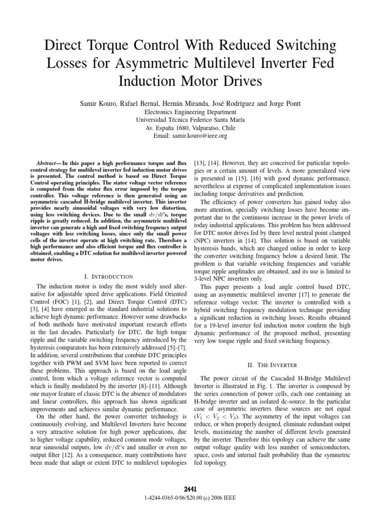 Direct Torque Control With Reduced Switching Losses For Asymmetric ...