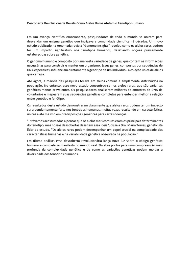 Descoberta Revolucionária Revela Como Alelos Raros Afetam o Fenótipo ...
