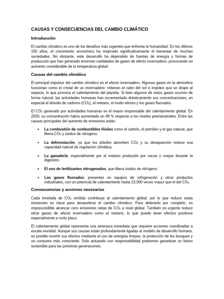 Causas y Consecuencias del Cambio Climático | PDF | Gases de efecto ...