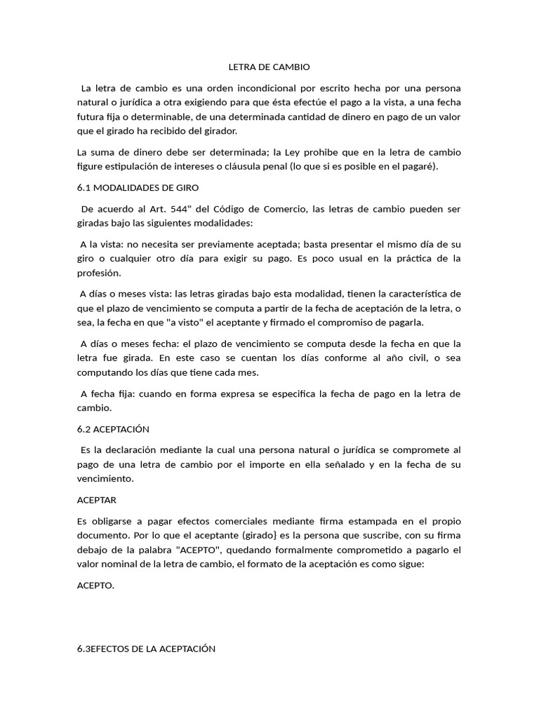 Conceptos Clave de Letra de Cambio | PDF | Pagaré | Cheque