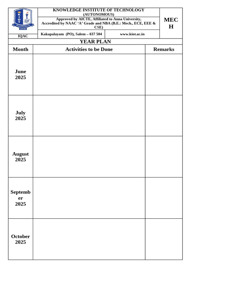 KIOT IQAC Year Plan 2025-2026 | PDF
