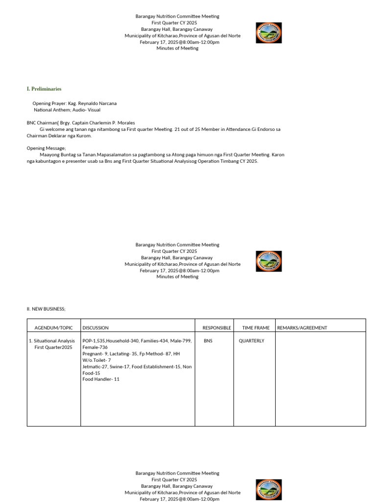 BNC Minutes 1ST QUARTER 2025 | PDF