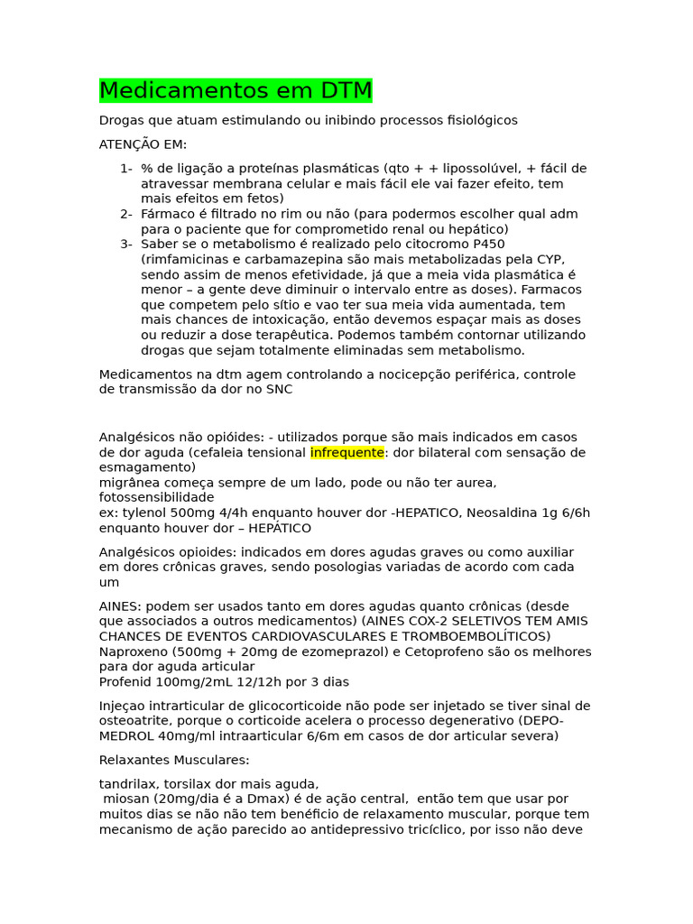 Medicamentos para Dor e Tratamento DTM | PDF | Opioide | Dor