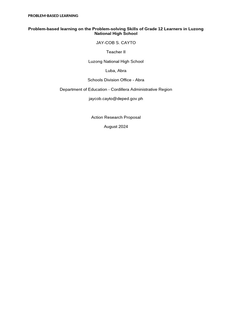 Problem-Based Learning-An Action Research Final Report | PDF ...