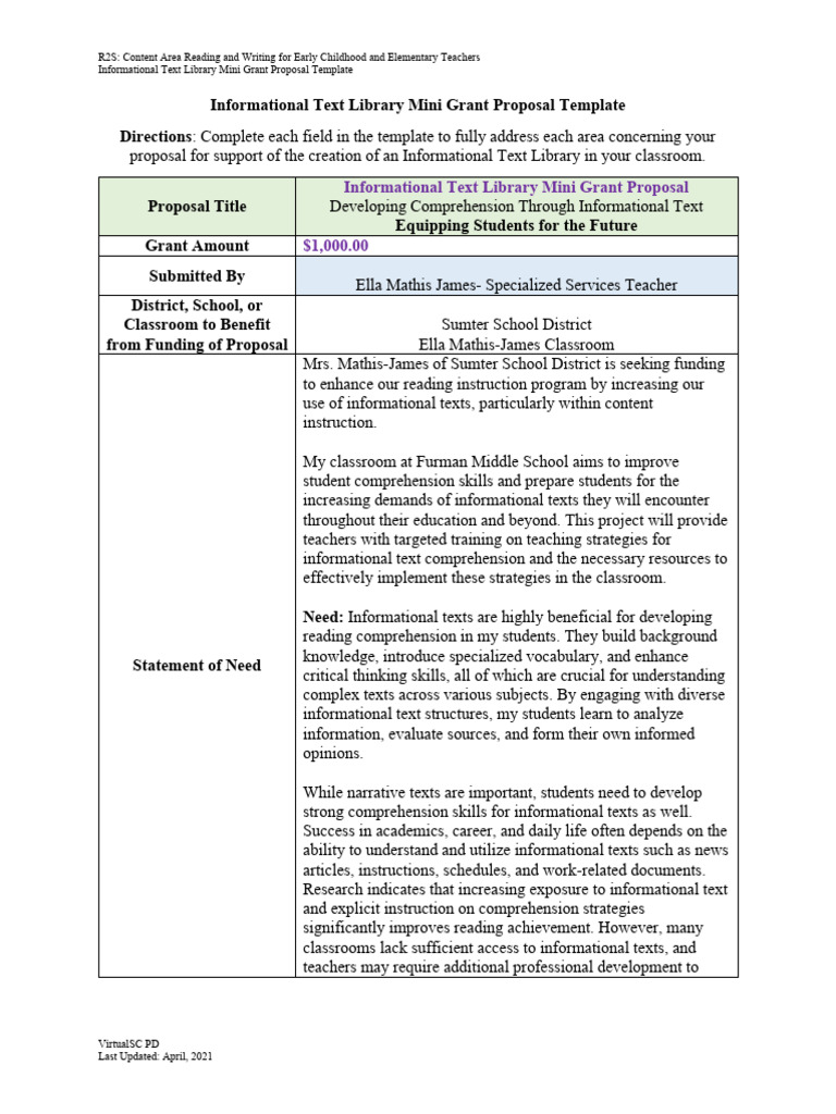 Informational Text Library Grant Proposal | PDF | Reading Comprehension ...
