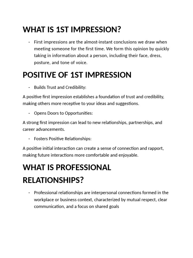Importance of First Impressions & Relationships | PDF