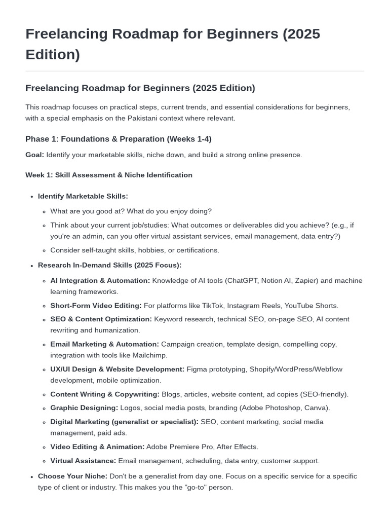 Freelancing Roadmap for Beginners 2025 | PDF | Taxes | Copywriting