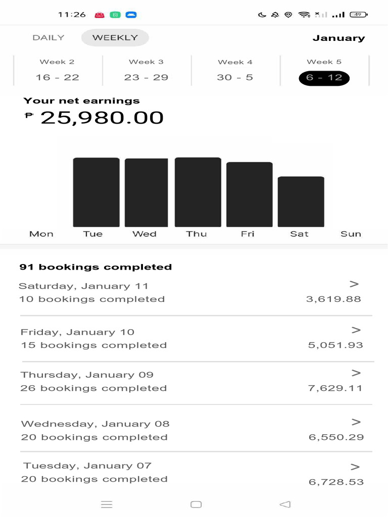 Weekly Booking and Earnings Summary | PDF