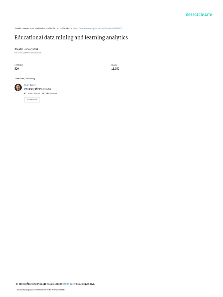 Educational Data Mining & Learning Analytics | PDF | Factor Analysis ...