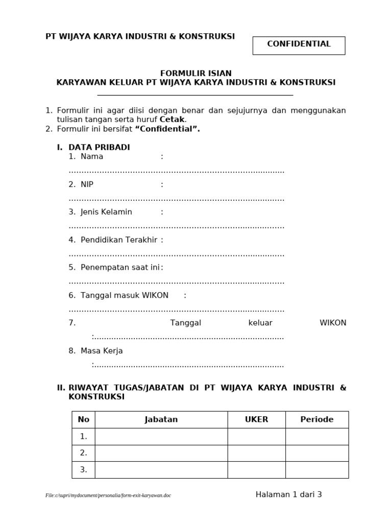 Formulir Exit Interview Karyawan | PDF