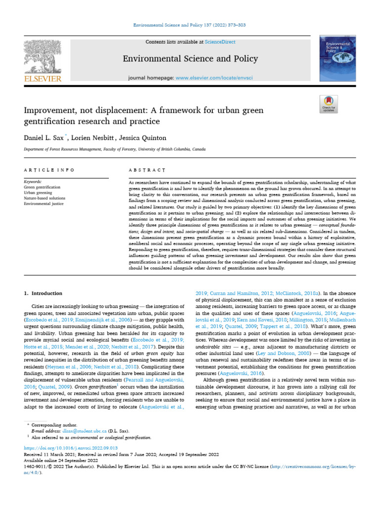 Urban Green Gentrification Framework | PDF | Cost Of Living ...