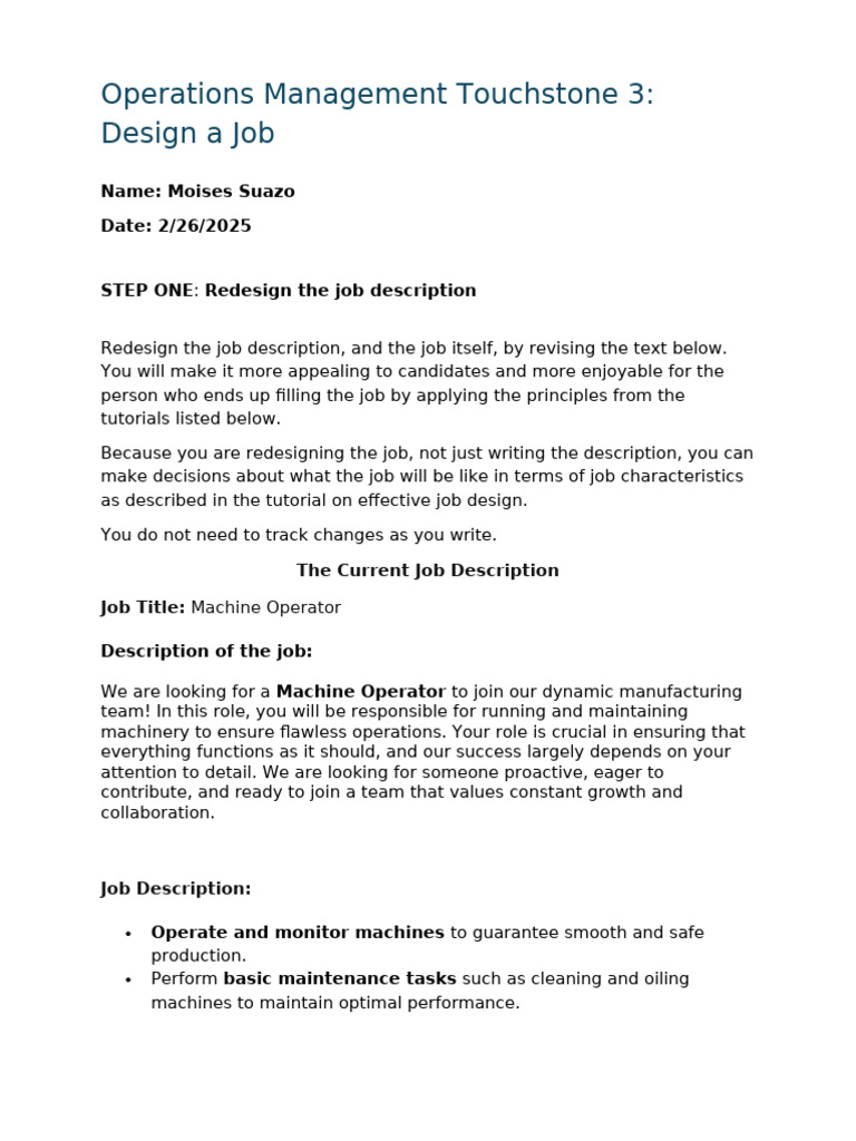 Revised Machine Operator Job Description | PDF | Employment | Business