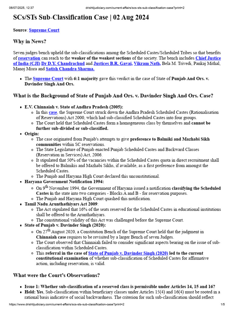 Current Affairs Scs Sts Sub Classification Case Print 2 | PDF ...