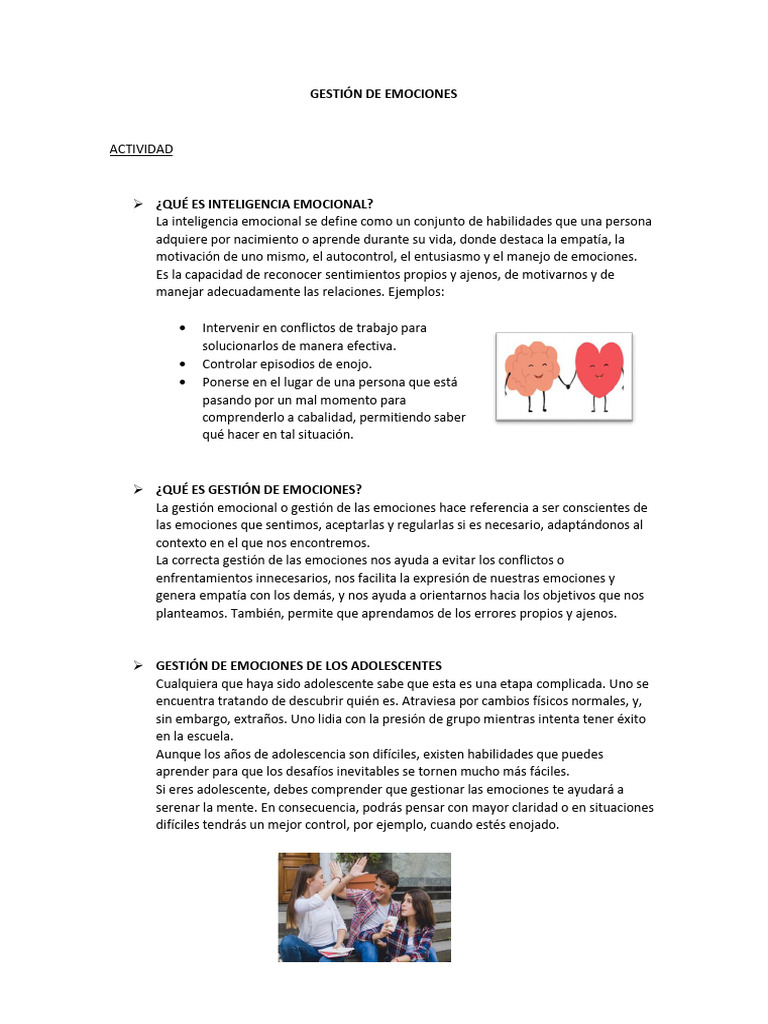 Gestión de Emociones y Adolescencia | PDF | Las emociones ...