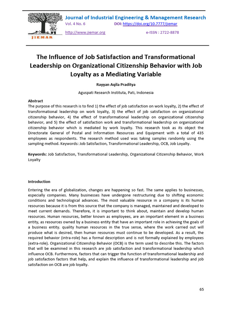 Job Satisfaction & Leadership Impact on OCB | PDF | Job Satisfaction ...