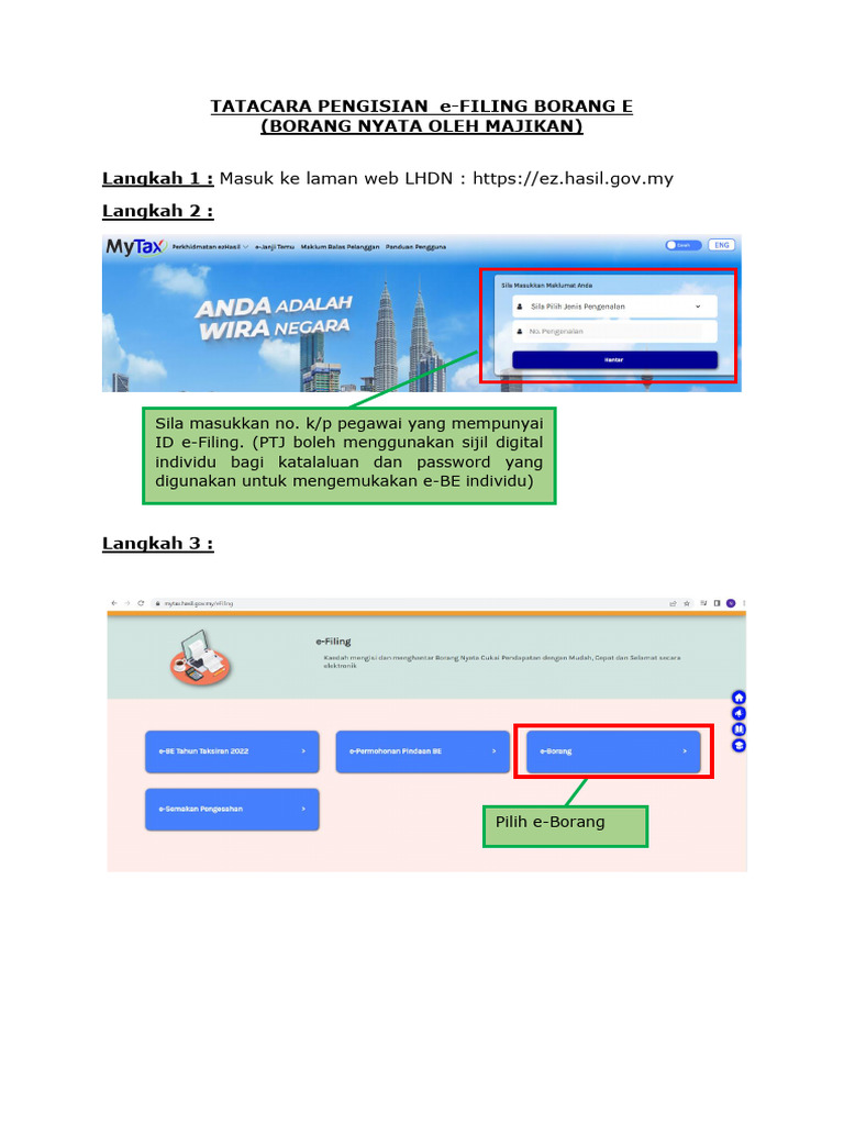 Tatacara Pengisian E-Filing Borang e (Majikan) | PDF