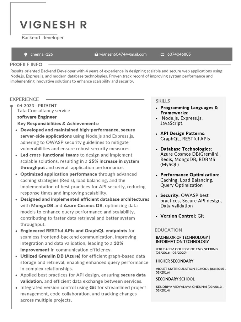 Backend Developer with Node.js Expertise | PDF | Databases | Scalability