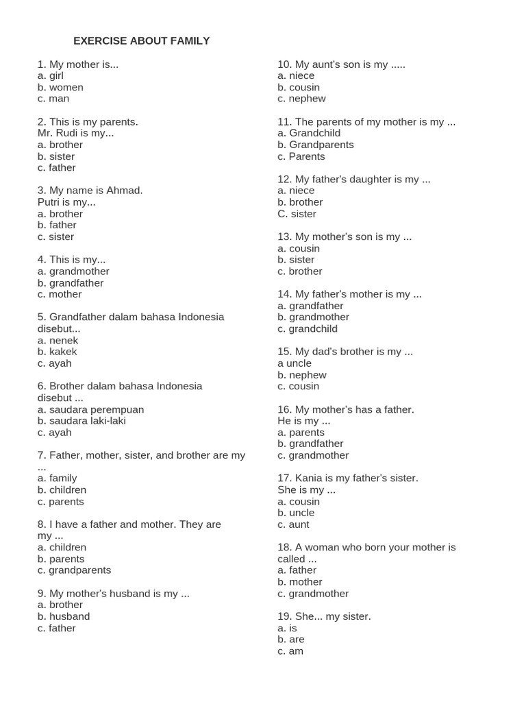 Exercise About Family | PDF | Grandparent | Chess Theory