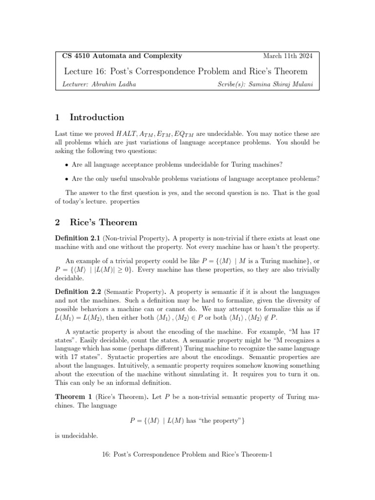 Post's Correspondence Problem Explained | PDF | Mathematics ...