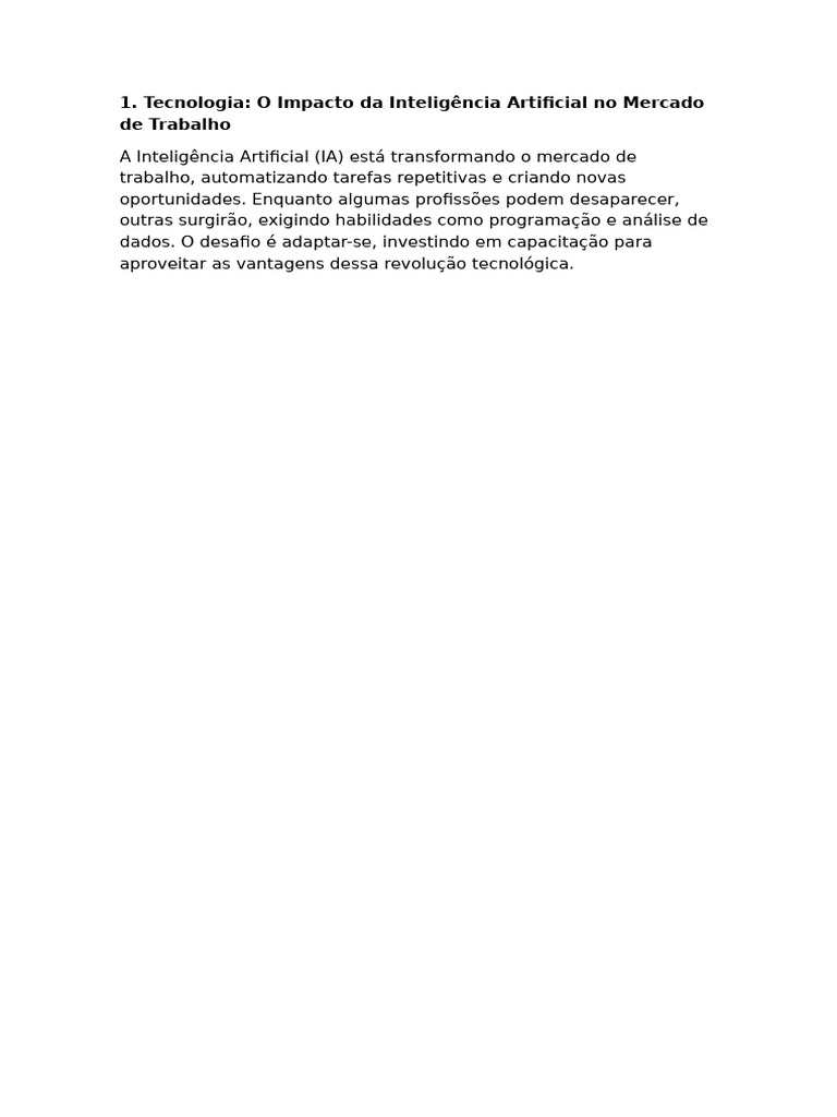 Impacto da IA no Mercado de Trabalho | PDF