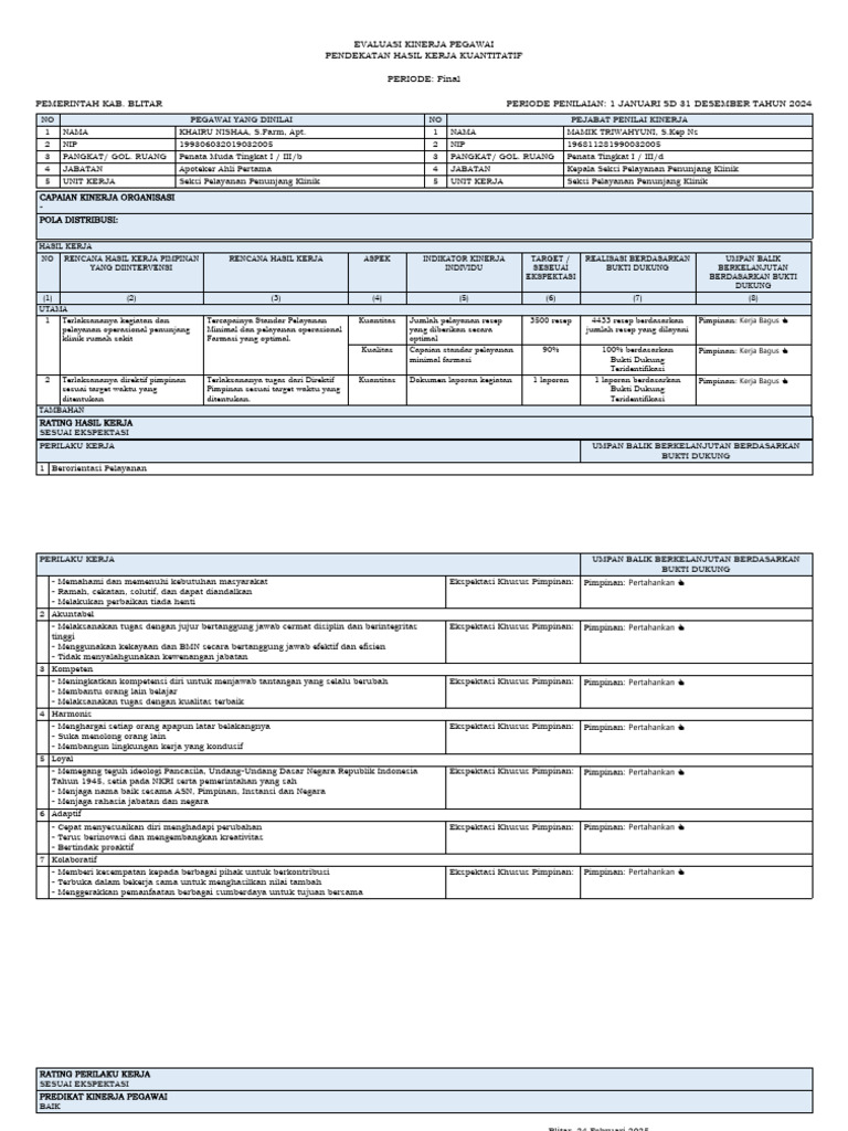 Form Penilaian SKP Nisa 2024 | PDF